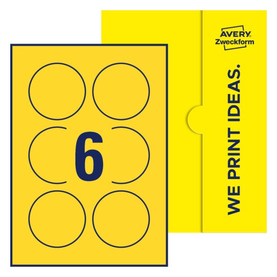 6 st. etiketter per ark. - Runda etiketter, Ø 75 mm