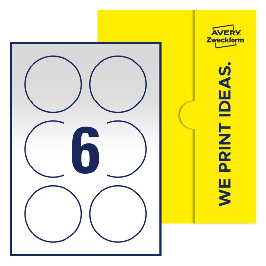 6 st. etiketter per ark. - Runda etiketter, Ø 80 mm