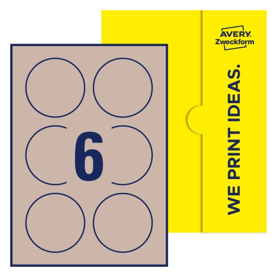 6 st. etiketter per ark. - Runda etiketter, Ø 80 mm