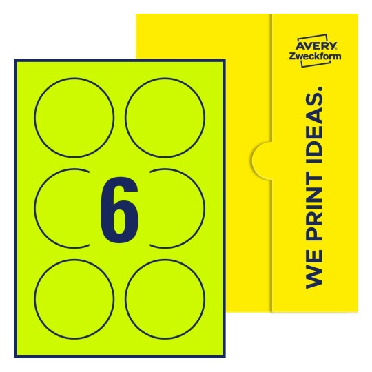 6 st. etiketter per ark. - Runda etiketter, Ø 80 mm