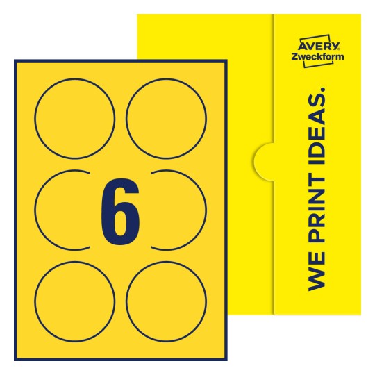 6 st. etiketter per ark. - Runda etiketter, Ø 80 mm