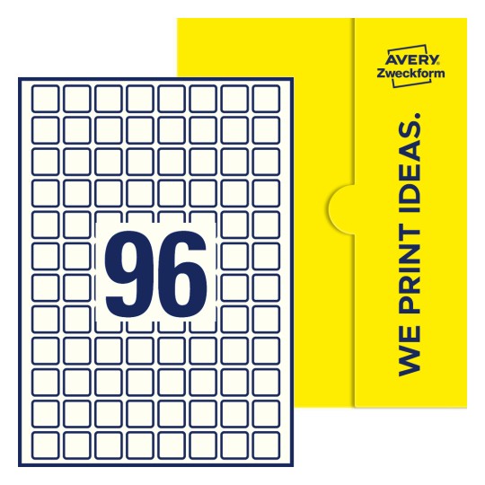96 st. etiketter per ark. - Kvadratiska etiketter, 20 x 20 mm