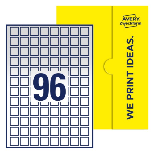 96 st. etiketter per ark. - Kvadratiska etiketter, 20 x 20 mm