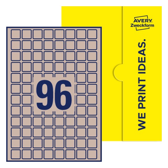 96 st. etiketter per ark. - Kvadratiska etiketter, 20 x 20 mm