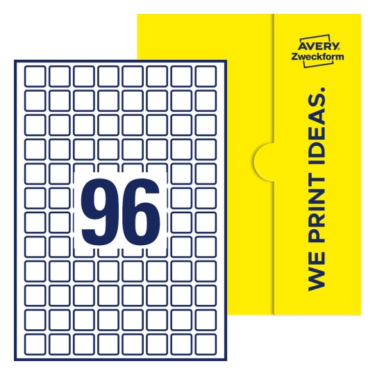 96 st. etiketter per ark. - Kvadratiska etiketter, 20 x 20 mm