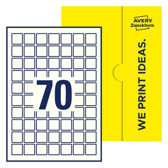 70 st. etiketter per ark. - Kvadratiska etiketter, 25 x 25 mm
