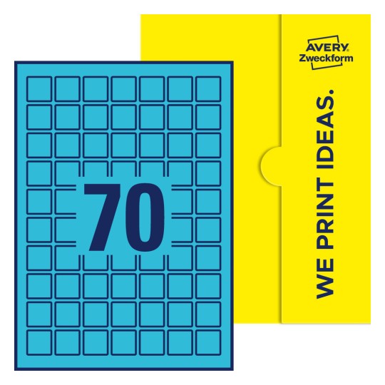 70 st. etiketter per ark. - Kvadratiska etiketter, 25 x 25 mm