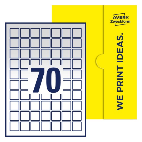 70 st. etiketter per ark. - Kvadratiska etiketter, 25 x 25 mm