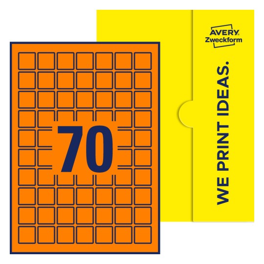 70 st. etiketter per ark. - Kvadratiska etiketter, 25 x 25 mm