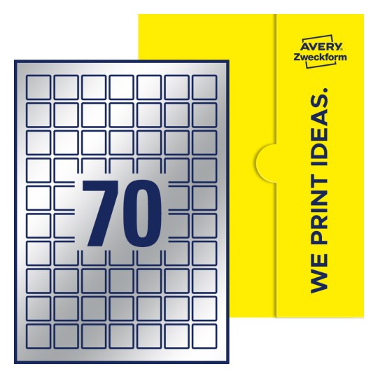 70 st. etiketter per ark. - Kvadratiska etiketter, 25 x 25 mm