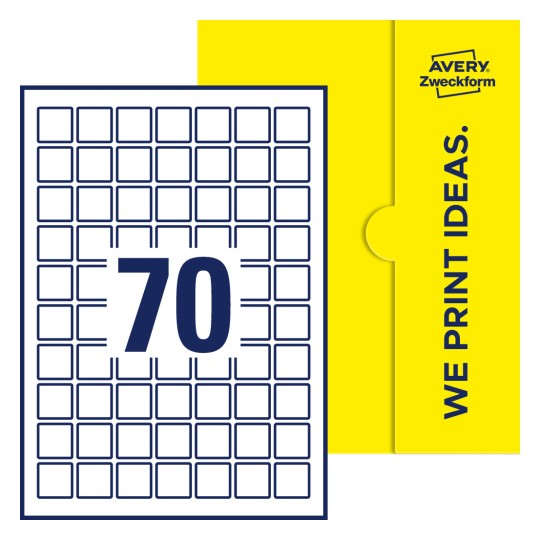 70 st. etiketter per ark. - Kvadratiska etiketter, 25 x 25 mm
