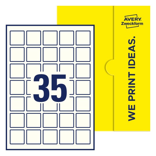 35 st. etiketter per ark. - Kvadratiska etiketter, 35 x 35 mm