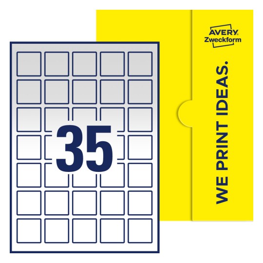 35 st. etiketter per ark. - Kvadratiska etiketter, 35 x 35 mm