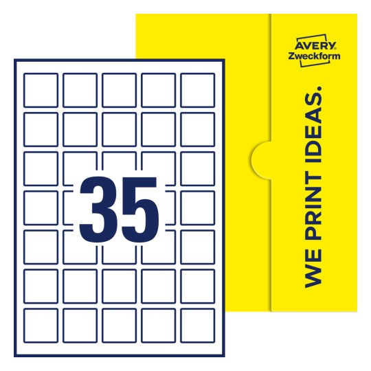 35 st. etiketter per ark. - Kvadratiska etiketter, 35 x 35 mm