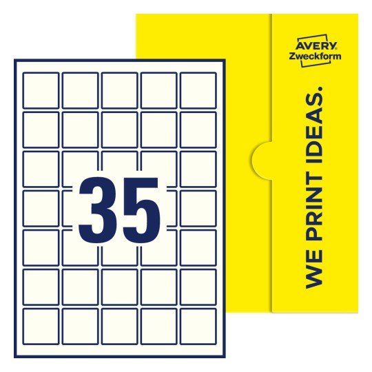 35 st. etiketter per ark. - Kvadratiska etiketter, 37 x 37 mm