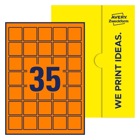 35 st. etiketter per ark. - Kvadratiska etiketter, 37 x 37 mm