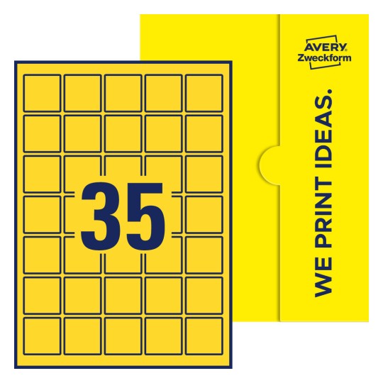 35 st. etiketter per ark. - Kvadratiska etiketter, 37 x 37 mm