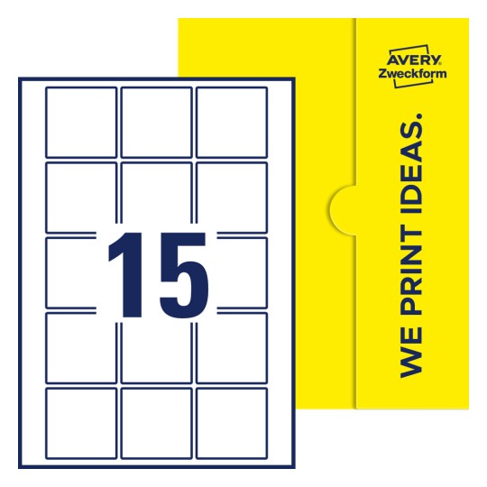 15 st. etiketter per ark. - Kvadratiska etiketter, 55 x 55 mm
