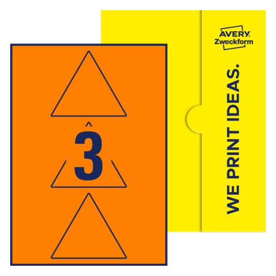 3 st. etiketter per ark. - Triangulära etiketter, 100 mm