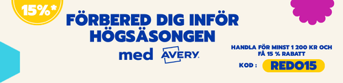 En banner med texten: Klar för högsäsongen. Få 15 % rabatt vid köp för minst 1200 kr.