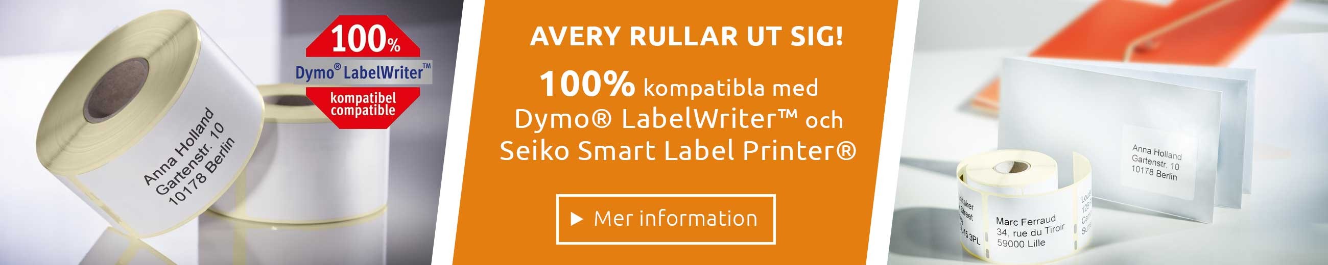 Avery etiketter på rulle för etikettskrivare