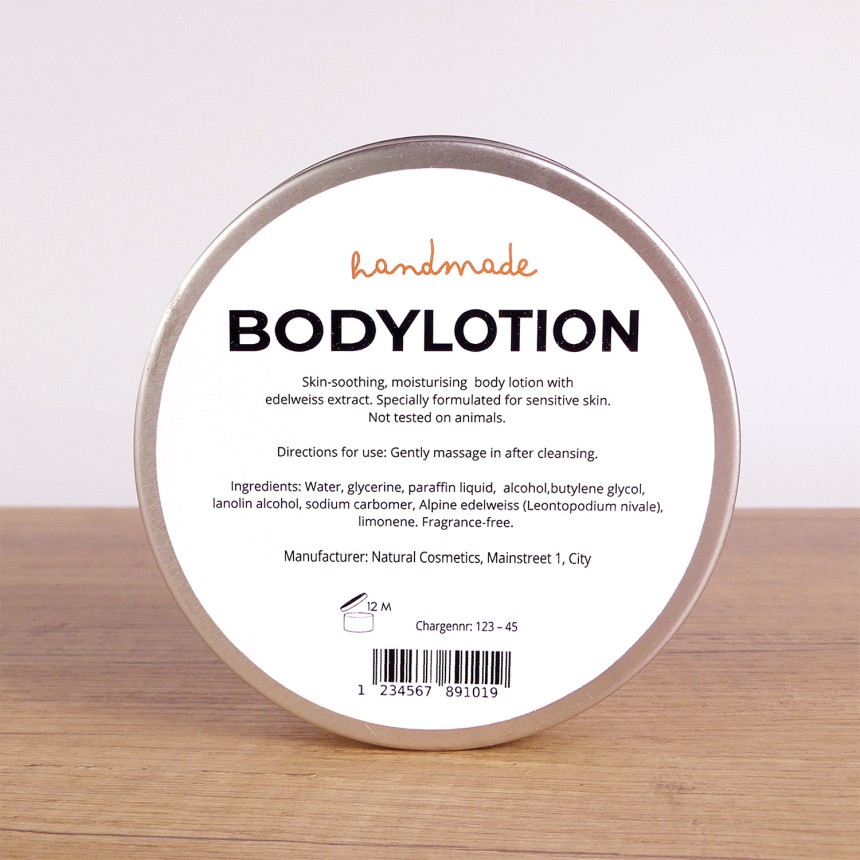Produktmärkning för bodylotion