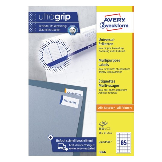 Universaletiketter med QuickPEEL™ och Ultragrip 3666