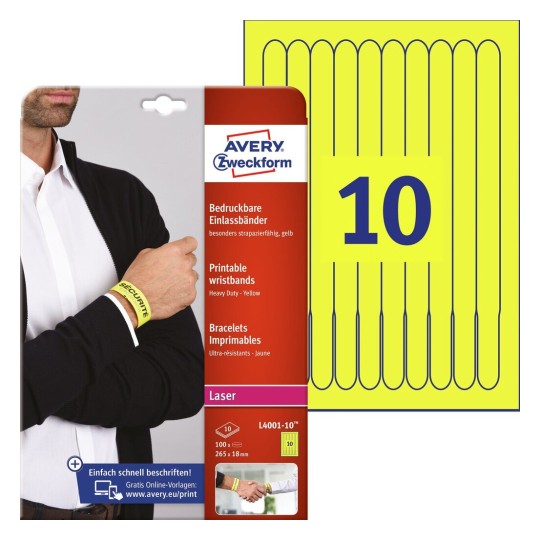 Utskrivbara armband, gula UPPHÖRT L4001-10 Innehåll: 100 Delar