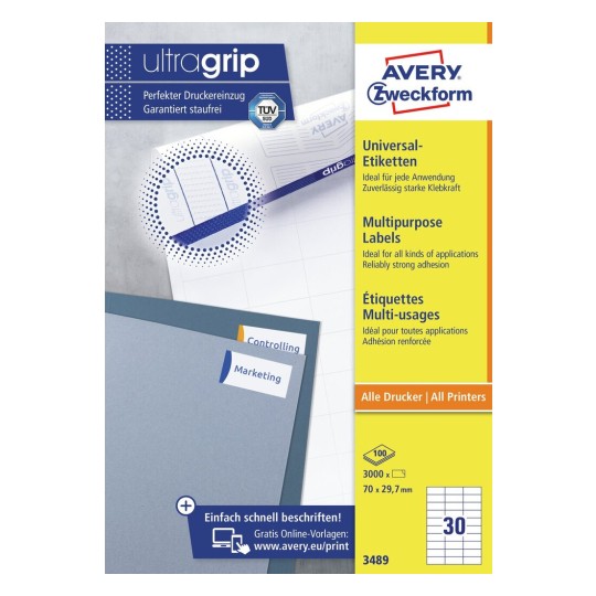 Universaletiketter med Ultragrip 3489