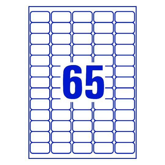 65 st. etiketter per ark.