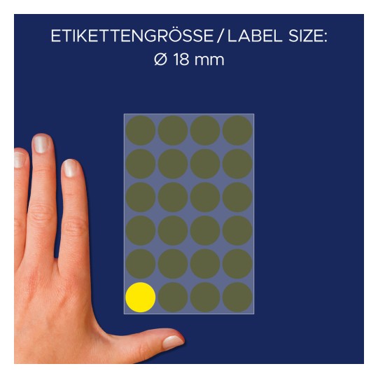 Storleksjämförelse med hand, Artikel: 59998, ett ark med markeringspunkter, Format: ⌀ 18 mm, Färg: Flerfärgad?