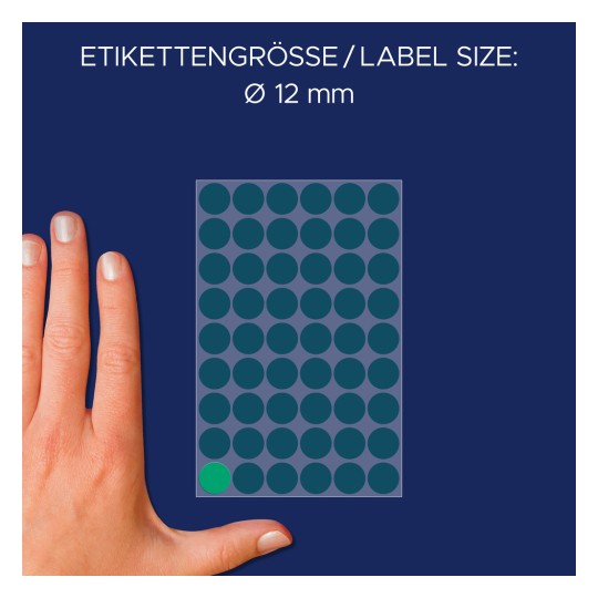 Storleksjämförelse med hand, Artikel: 3143, ett ark markeringspunkter, Format: ⌀ 12 mm, Färg: Grön?