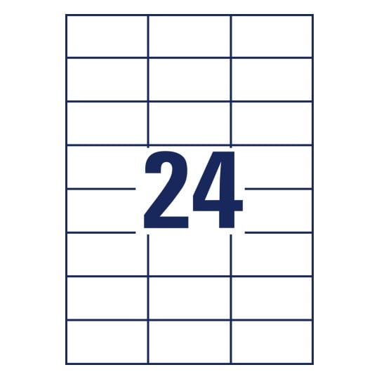 Stansritning enkla ark A4, Artikel: 3474, Universala etiketter, Format: 70 x 37 mm, 24 etiketter/ark