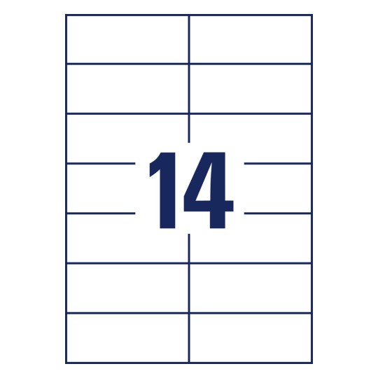 Stansritning för enskilt ark A4, Artikel: 3653, Universaletiketter, Format: 105 x 42,3 mm, 14 etiketter/ark.