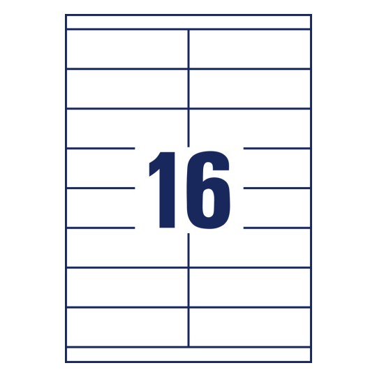 Stansritning enkelark A4, Artikel: 3665, Universaletiketter, Format: 105 x 33,8 mm, 16 etiketter/ark.