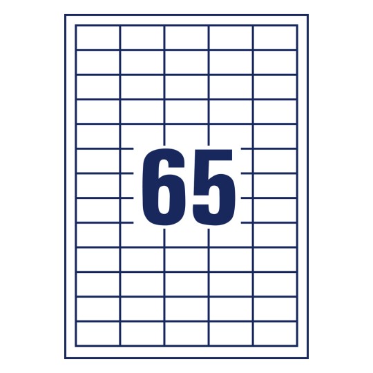 Stansritning enskilt ark A4, Artikel: 3666, Universal-etiketter, Format: 38 x 21,2 mm, 65 etiketter/ark