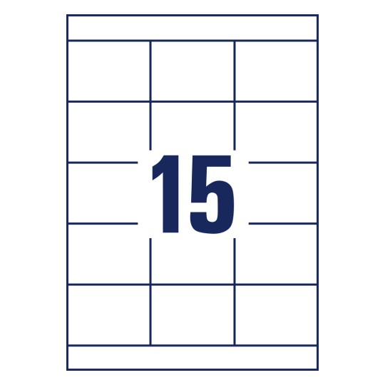 Stansritning Enkelark A4, Artikel: 3669, Universal-etiketter, Format: 70 x 50,8 mm, 15 etiketter/ark.