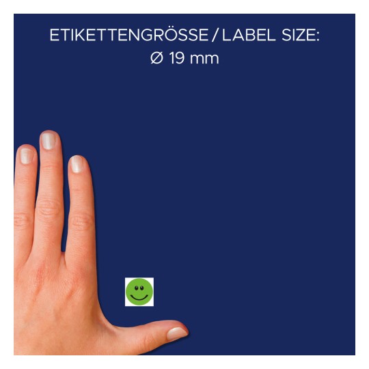 Storleksjämförelse med hand, Artikel: 3858, ett ark betygpunkter, Format: ⌀ 19 mm, Färg: Grön?