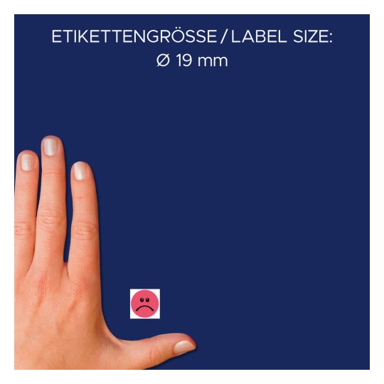 Storleksjämförelse med hand, artikel: 3859, en ark betygspunkter, format: ⌀ 19 mm, färg: röd?