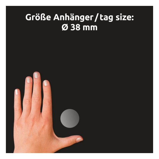 Storleksjämförelse med hand, Artikel: 51067, ett ark förslutningsetiketter, Format: ⌀ 38 mm, Färg: Transparent?
