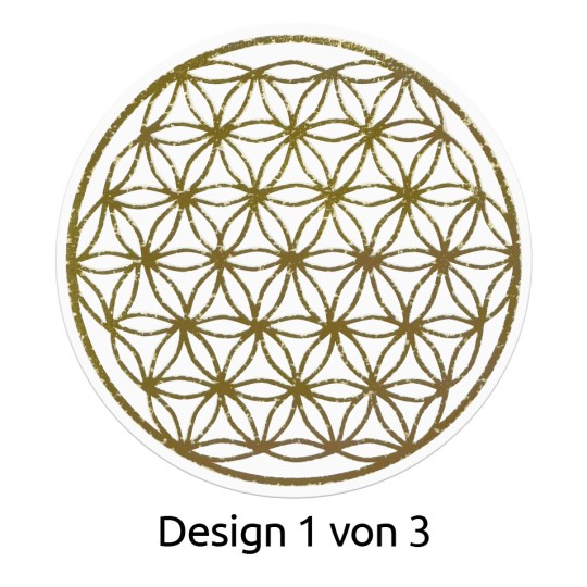 Bilden har en cirkulär design med ett återkommande mönster av överlappande blommor, färgade i grönt. Den är märkt 'Design 1 von 3'.