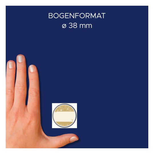Storleksjämförelse med hand, Artikel: 56829, ett ark klistermärken på rulle, Format: ⌀ 38 mm, Färg: Flerfärgad?
