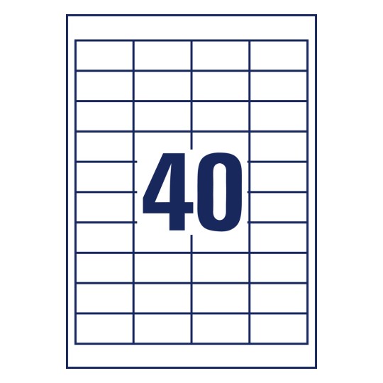 Stansritning Enskilt ark A4, Artikel: 6126, Etiketter, Hemmakontor, Liten förpackning, Format: 48,5 x 25,4 mm, 40 etiketter/ark.