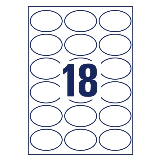 Stansritning, enskilt ark A4, Artikel: 6242-10, ovala etiketter, format: 63,5 x 42,3 mm, 18 etiketter/ark.