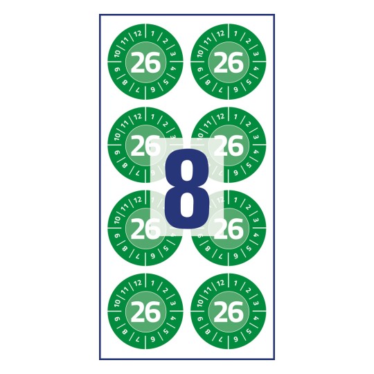 Illustration av enkel ark, artikel: 6944-2026, provmärken, format: ⌀ 30 mm, 8 provmärken/ark?
