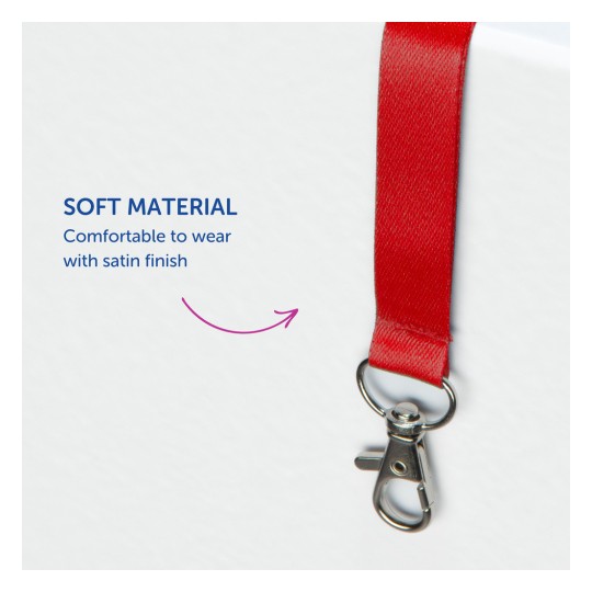 Bilden visar en röd rem med ett metallclip. Den framhäver egenskaperna hos remmen och anger att den är gjord av mjukt material och är bekväm att bära med en satinfinish.