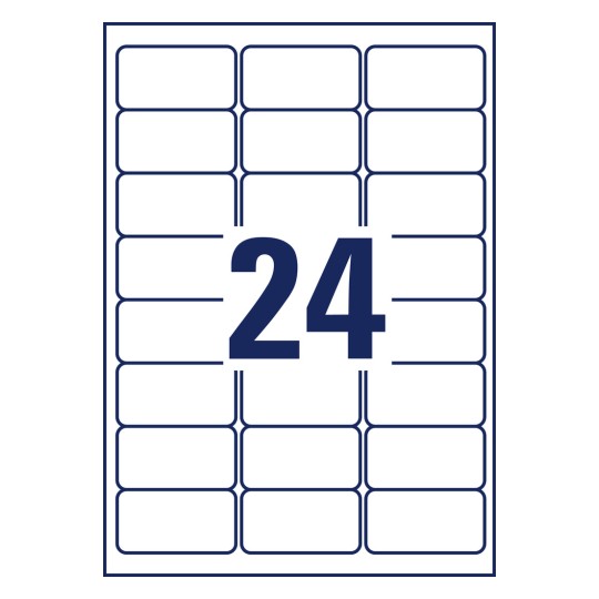 Stansritning enkelark A4, Artikel: J8159-25, adressetiketter, format: 63,5 x 33,9 mm, 24 etiketter/ark?