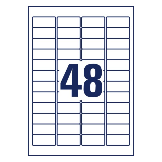Stansritning enskilt ark A4, Artikel: L4736REV-25, Universaletiketter, avtagbara, Format: 45,7 x 21,2 mm, 48 etiketter/ark