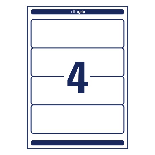 Stansritning enstaka ark A4, Artikel: L4761REV-10, pärmetiketter, avtagbara, hemmakontor, småförpackning, format: 61 x 192 mm, 4 etiketter/ark