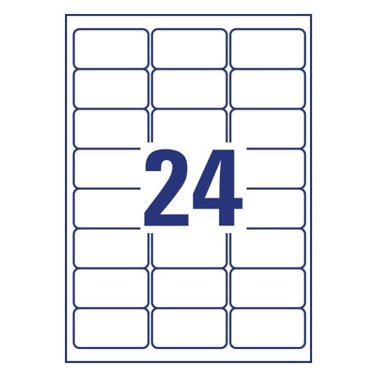 Stansritning enskilt ark A4, Artikel: L4773REV-20, Väderbeständiga etiketter, avtagbara, Format: 63,5 x 33,9 mm, 24 etiketter/ark.